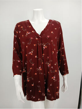 Croft & Barrow V-Neck Floral Burgundy Top Size 1X New